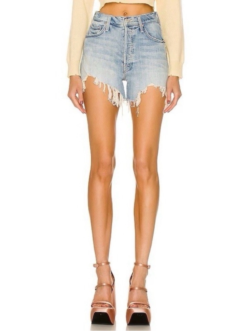 MOTHER Ultra High Waisted Tomcat Kick Fray Short in I Confess Wash Size 29